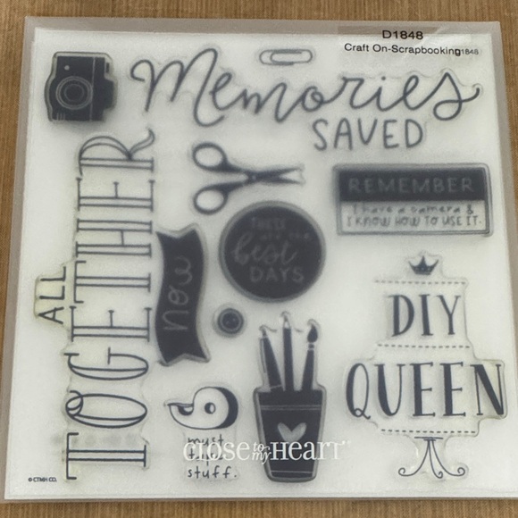 Close To My Heart Other - Memories Saved Clear Craft Stamp Set - Black Script & Icons